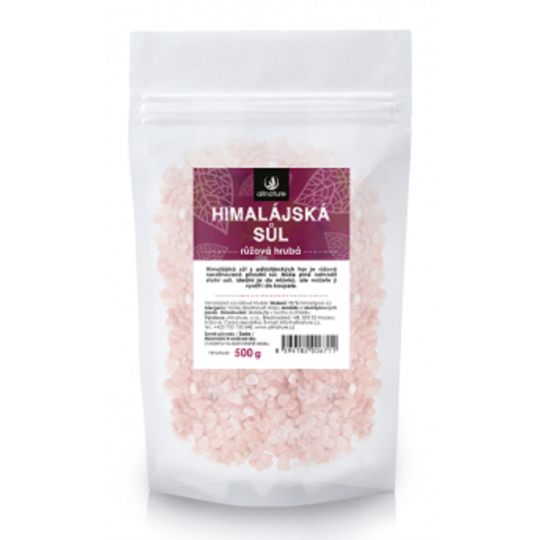 Allnature Himalájská sůl růžová hrubá obsahuje mimo jiné hořčík, vápník, draslík a železo 500 g