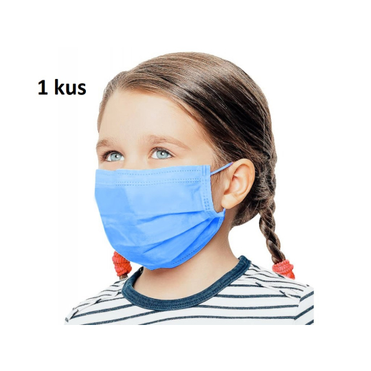 Rouška 3 vrstvá ochranná zdravotní netkaná jednorázová, nízký dýchací odpor pro děti 1 kus sytě modrá bez potisku