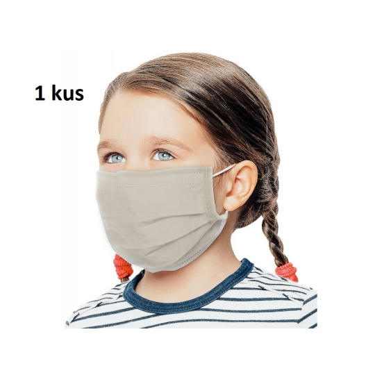 Rouška 3 vrstvá ochranná zdravotní netkaná jednorázová, nízký dýchací odpor pro děti 1 kus béžová bez potisku