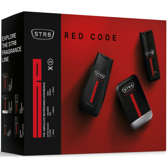 Str8 Red Code voda po holení pro muže 50 ml + deodorant sprej 150 ml + sprchový gel 250 ml, kosmetická sada