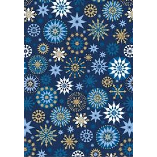 Ditipo Dárkový balicí papír 70 x 200 cm Vánoční modrý modro-zlaté vločky