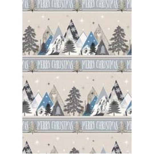 Ditipo Dárkový balicí papír 70 x 200 cm Vánoční stříbrný hory Merry Christmas