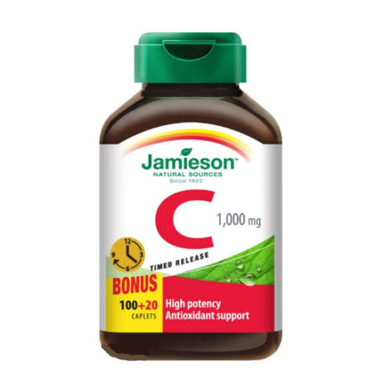 Jamieson Vitamin C s postupným uvolňováním během 6–8 hodin 1000 mg doplněk stravy 120 tablet