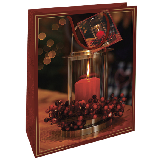 Nekupto Dárková papírová taška 32,5 x 26 x 13 cm Vánoční červená se svíčkou WBL 1949 30