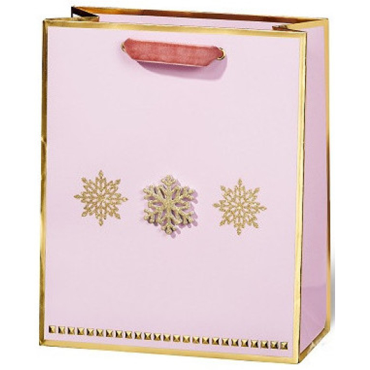 BSB Luxusní dárková papírová taška 23 x 19 x 9 cm Vánoční růžová se zlatými vločkami VDT 447 A5