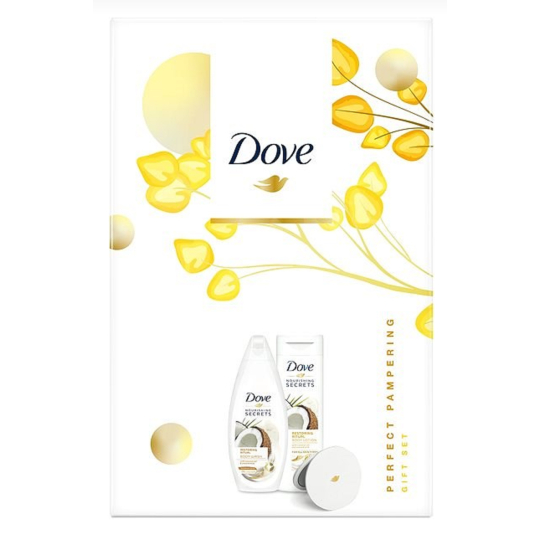 Dove Nourishing Secrets Pečující Rituál Kokos sprchový gel 250 ml + tělové mléko 250 ml + zrcátko, kosmetická sada