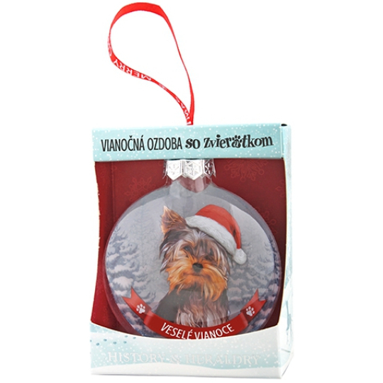 Albi Skleněná vánoční ozdobička se zvířátky - Yorkšírský teriér 7,5 cm x 8 cm x 3,6 cm