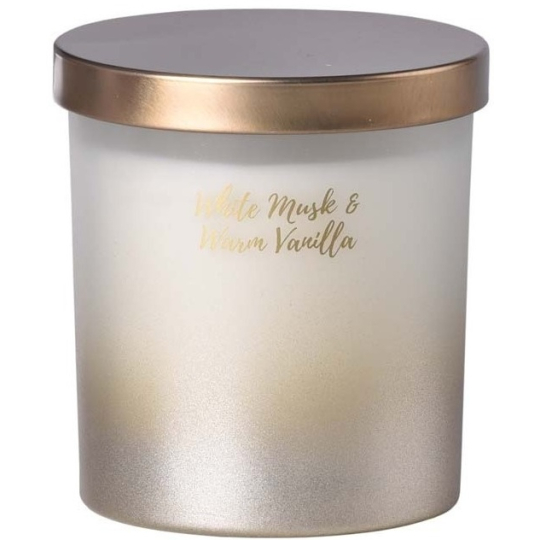 Emocio White Musk & Warm Vanilla - Bílé pižmo a teplá vanilka vonná svíčka sklo s plechovým víčkem 80 x 90 mm