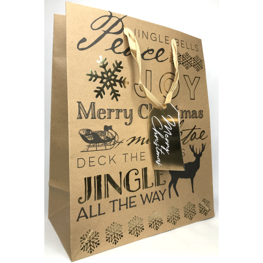 Epee Dárková kraftová taška 26,5 x 32,5 x 12,7 cm Vánoční Merry Christmas jelen, vločky 002 LUX velká