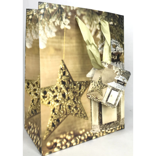 Epee Dárková papírová taška 18 x 22,5 x 9,7 cm Vánoční Zlatá lucerna a hvězda 001 LUX střední