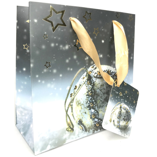 Epee Dárková papírová taška 17 x 17 x 9 cm Vánoční Černá baňka, hvězdičky CD LUX malá