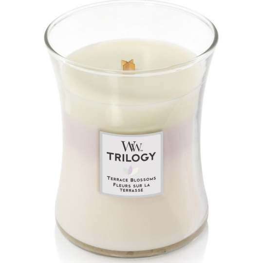 WoodWick Trilogy Terrace Blossoms - Rozkvetlá terasa vonná svíčka s dřevěným knotem a víčkem sklo střední 275 g