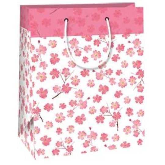 Ditipo Dárková papírová taška 18 x 10 x 22,7 cm Bílá, růžové květy