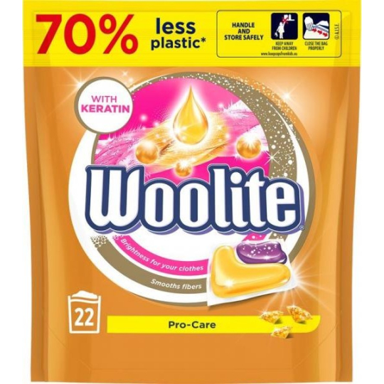 Woolite Pro-Care Keratin gelové kapsle na praní jemného prádla, zjemňuje a chrání vlákna 22 kusů