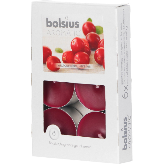 Bolsius Aromatic Wild Cranberry - Divoká brusinka vonné čajové svíčky 6 kusů, doba hoření 4 hodiny