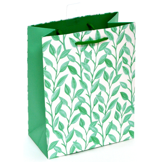Nekupto Dárková papírová taška 23 x 18 x 10 cm Zelené lístky 2015 50 KFM