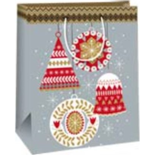 Ditipo Dárková papírová taška 18 x 10 x 22,7 cm Vánoční stříbrná - červenobílé ozdoby