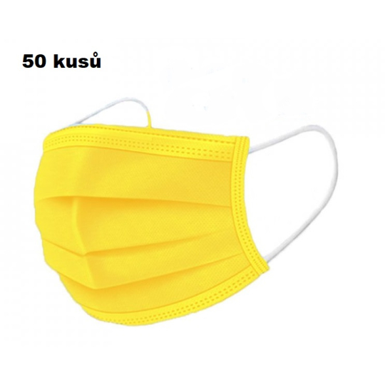 Shield Rouška 3 vrstvá ochranná zdravotní netkaná jednorázová, nízký dýchací odpor 50 kusů žlutá