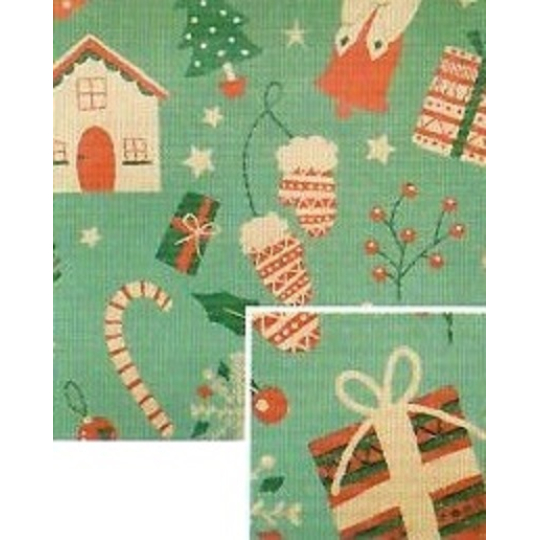 Nekupto Dárkový balicí papír vánoční 70 x 150 cm Zelený stromky, dárečky, rukavice