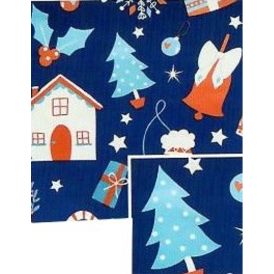 Nekupto Dárkový balicí papír vánoční 70 x 200 cm Modrý domečky, stromky
