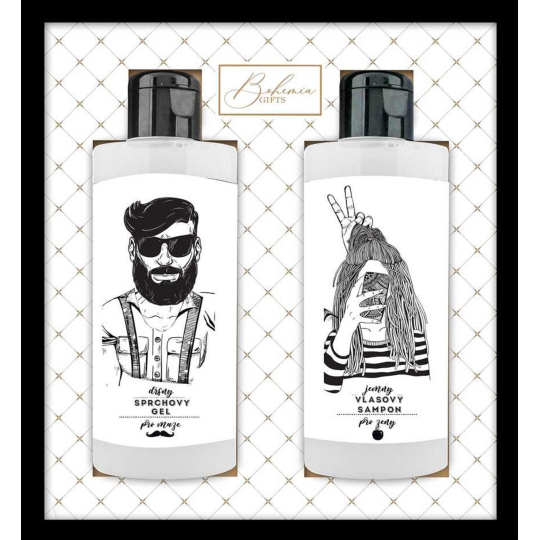 Bohemia Gifts Drsný a jemná sprchový gel pro muže 200 ml + šampon na vlasy pro ženy 200 ml, kosmetická sada