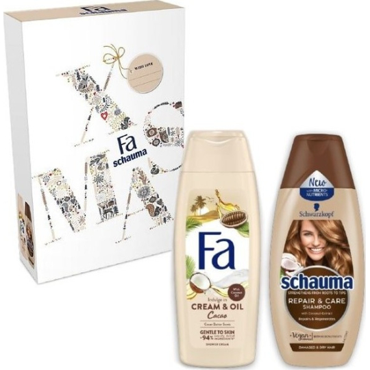 Fa Cream & Oil Cacao & Coco sprchový gel 250 ml + Schauma Repair & Care šampon na vlasy 250 ml, kosmetická sada pro ženy
