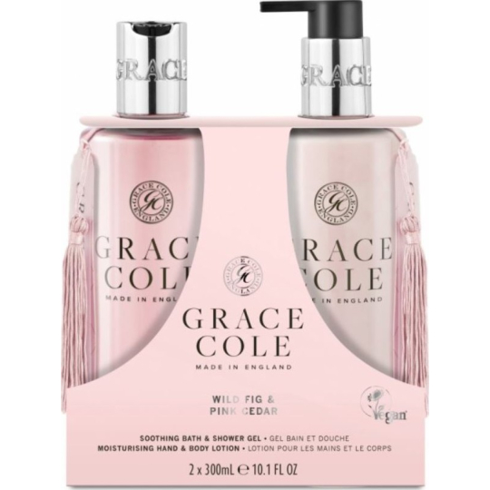 Grace Cole Wild Fig & Pink Cedar - Fík a růžový cedr sprchový gel 300 ml + hydratační tělové mléko 300 ml, kosmetická sada pro ženy