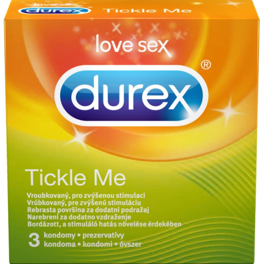 Durex Tickle Me barevný kondom s vroubkovaným povrchem nominální šířka: 53 mm 3 kusy