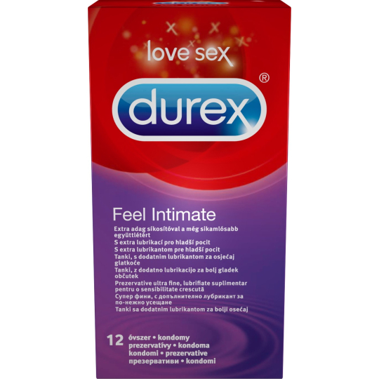 Durex Feel Intimate kondom tenký s extra lubrikací nominální šířka: 56 mm 12 kusů