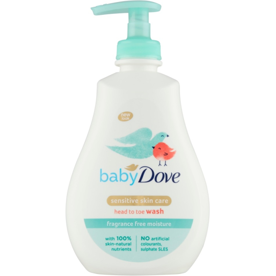 Dove Baby Fragrance Free Moisture hydratační gel na mytí na tělo a vlásky 400 ml
