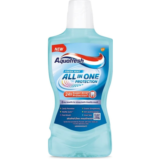 Aquafresh All in One Protection Fresh Mint ústní voda s fluoridem 500 ml