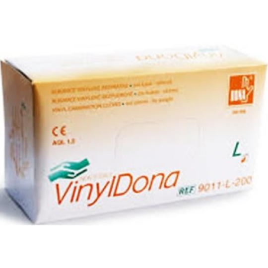 Dona Vinyldona rukavice vinylové nepudrované bezprašné, velikost L 200 kusů v krabici