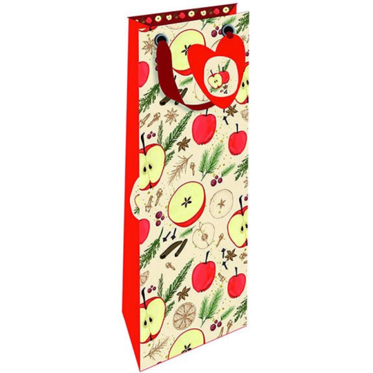 Nekupto Dárková papírová taška na láhev 33 x 10 x 9 cm Vánoční jablíčka