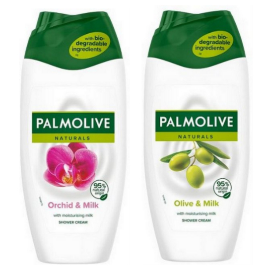 Palmolive Naturals Olive & Milk sprchový krém 250 ml + Orchid & Milk sprchový krém 250 ml, 18 kusů karton