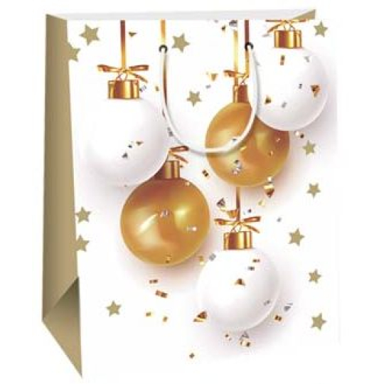 Ditipo Dárková papírová taška 26,4 x 13,6 x 32,7 cm Vánoční zlaté a bílé ozdoby