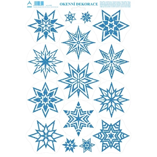 Arch Vánoční samolepka, okenní fólie bez lepidla Hvězdy modré s glitry 35 x 25 cm