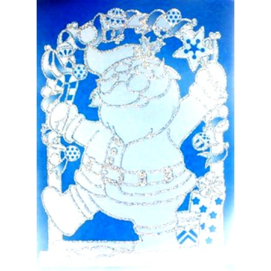 Okenní fólie bez lepidla Santa Claus stříbrné glitry oblouk 30 x 20 cm