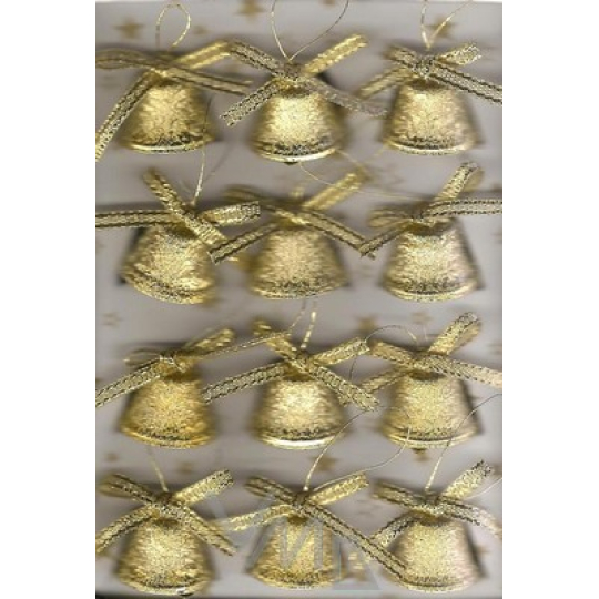 Zvonky zlaté se zlatou mašličkou v krabičce, 12 kusů 2 cm