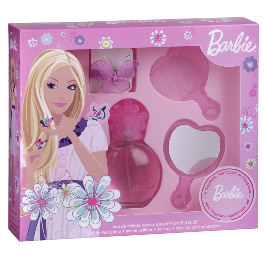 Mattel Barbie Pink toaletní voda pro dívky 75 ml, zrcátko, hřeben, pro děti kosmetická sada