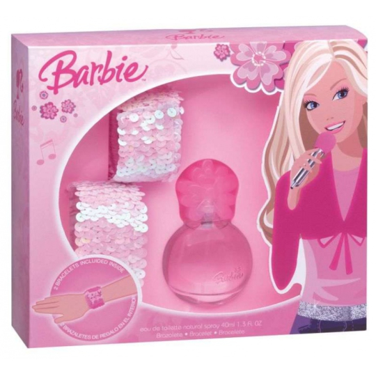 Mattel Barbie Pink toaletní voda pro ženy 40 ml, náramky, pro děti kosmetická sada