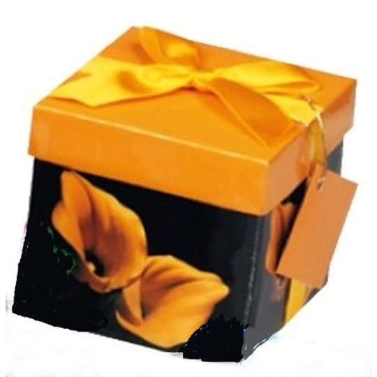 Anděl Dárková krabička skládací s mašlí tmavá se žlutou 10 x 10 x 10 cm 1 kus