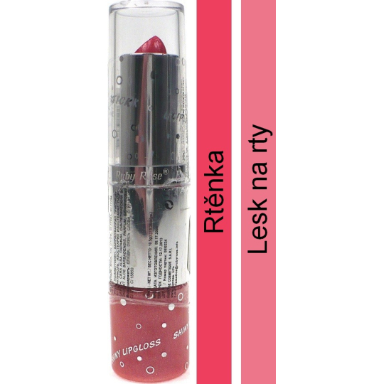 Ruby Rose Lipstick & Shiny Lipgloss rtěnka 3,5 g + lesk na rty 7 ml