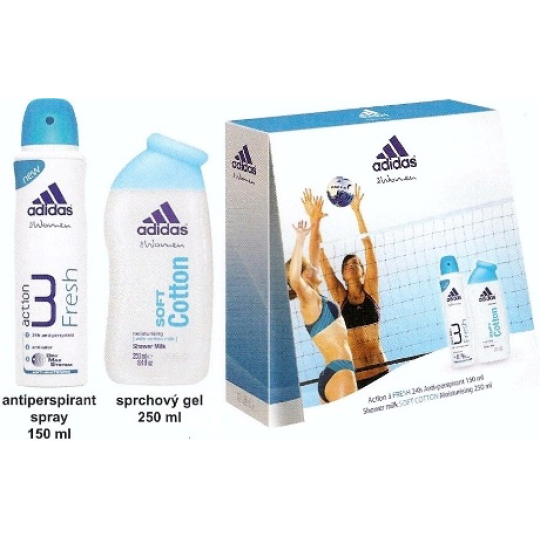 Adidas Action 3 Fresh antiperspirant deodorant sprej 150 ml + Soft Cotton sprchový gel 250 ml pro ženy dárková sada