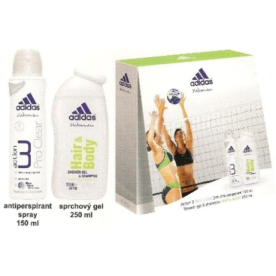 Adidas Action 3 Pro Clear antiperspirant deodorant sprej 150 ml + sprchový gel 250 ml, kosmetická sada