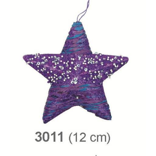 Hvězda fialková s perličkami, na zavěšení prostorová 12 cm