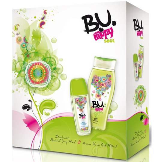 B.U. Hippy Soul parfémovaný deodorant sklo 75 ml + sprchový gel 250 ml, pro ženy dárková sada