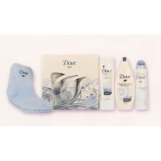 Dove Original sprchový gel + deodorant sprej + tělové mléko + Modré ponožky, kosmetická sada