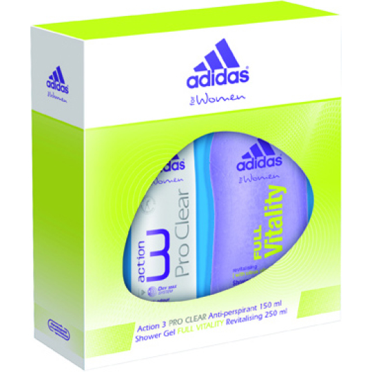 Adidas Action 3 Pro Clear antiperspirant deodorant sprej pro ženy 150 ml + Full Vitality sprchový gel 250 ml, kosmetická sada