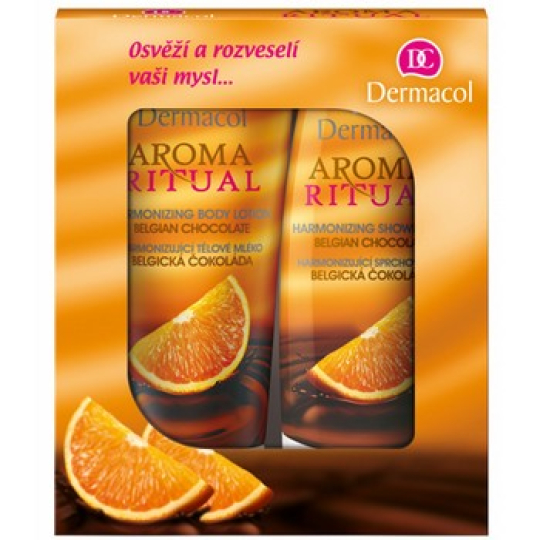 Dermacol Aroma Ritual Belgická čokoláda a pomeranč sprchový gel 250 ml + tělové mléko 200 ml, kosmetická sada