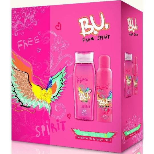 B.U. Free Spirit sprchový gel 250 ml + deodorant sprej 150 ml, pro ženy dárková sada